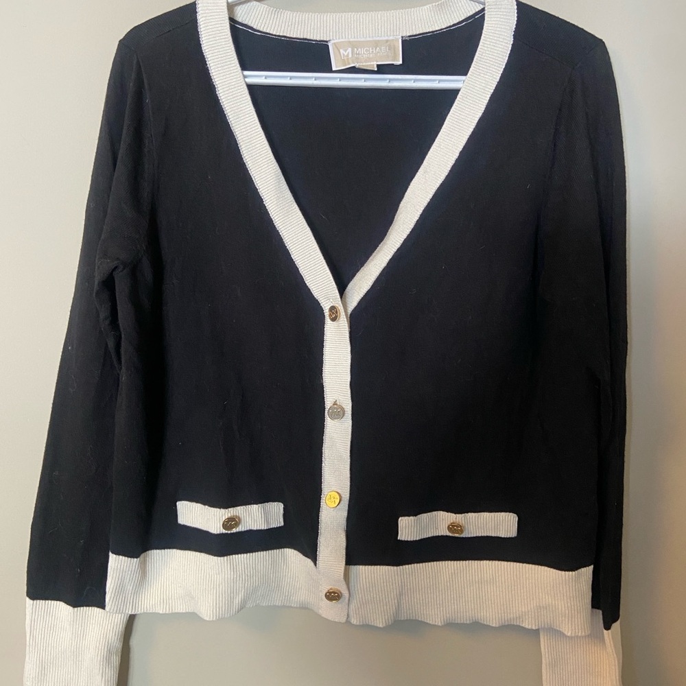 Michael Kors Black and White Women's Button-up Sweater